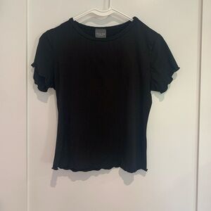 Olivia Rae Black Ribbed Lettuce-Edge Short Sleeve Top